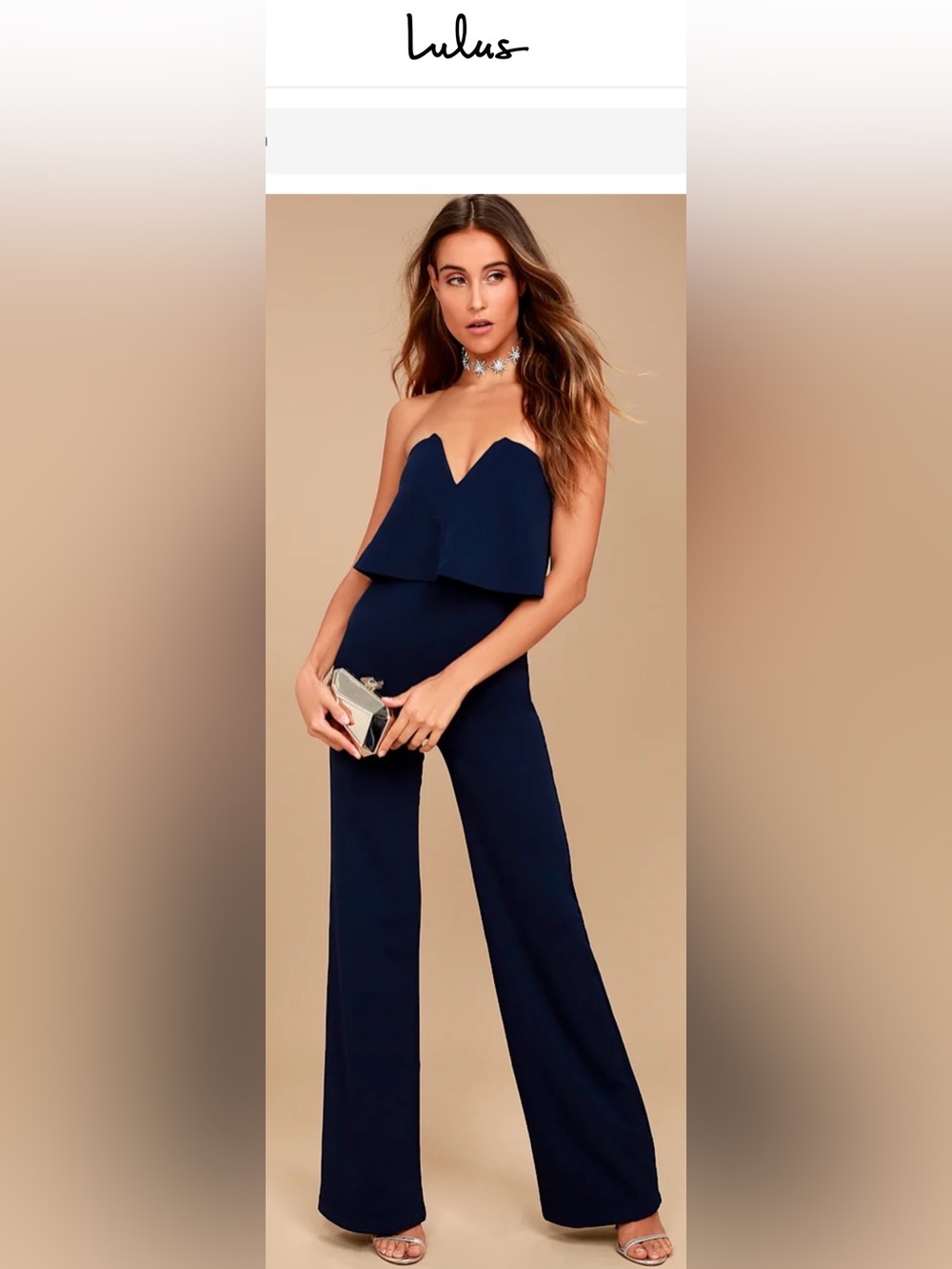 Lulu's Navy Strapless Wide-Leg Jumpsuit